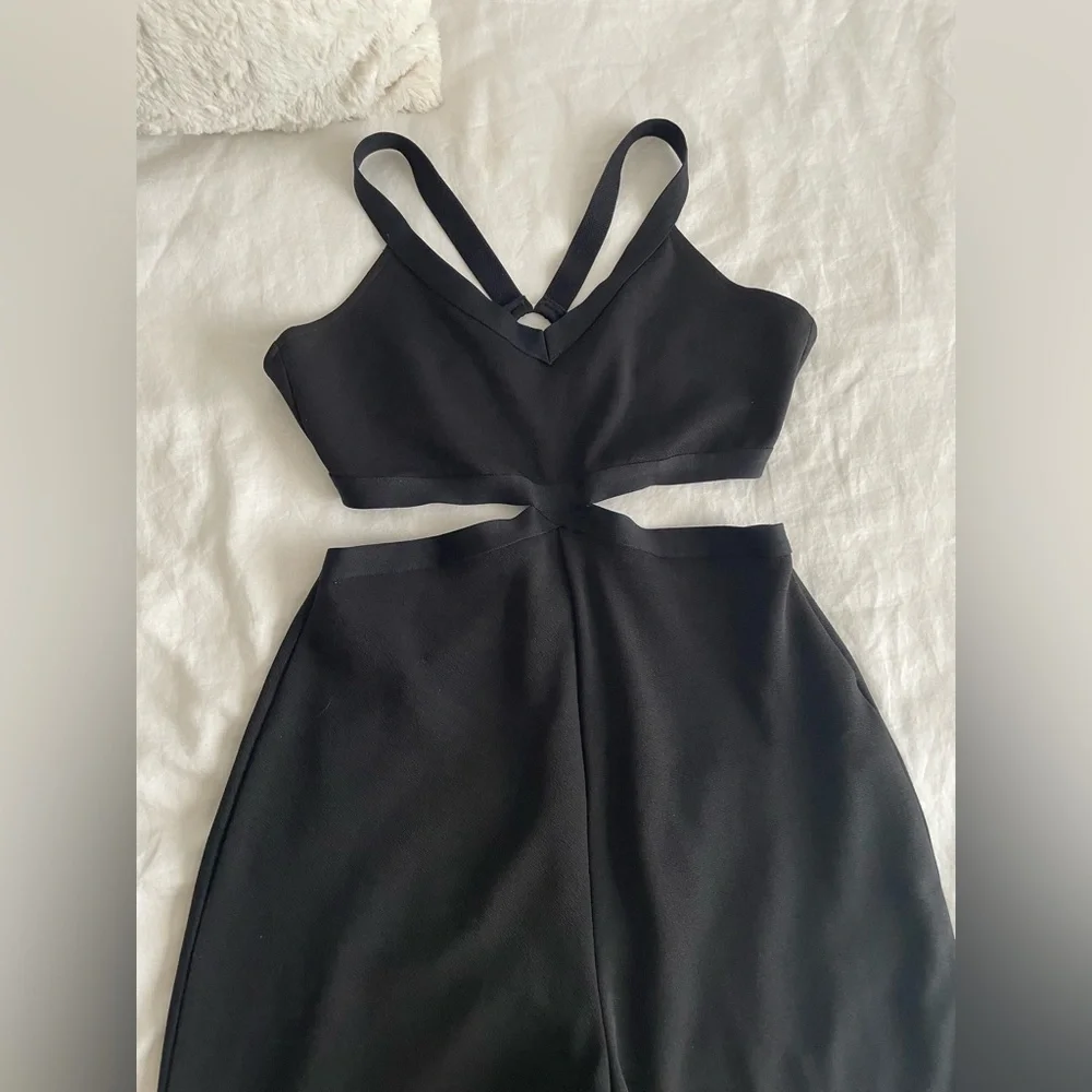 Asymmetrical Open Back Black Jumpsuit - Picture 4 of 5